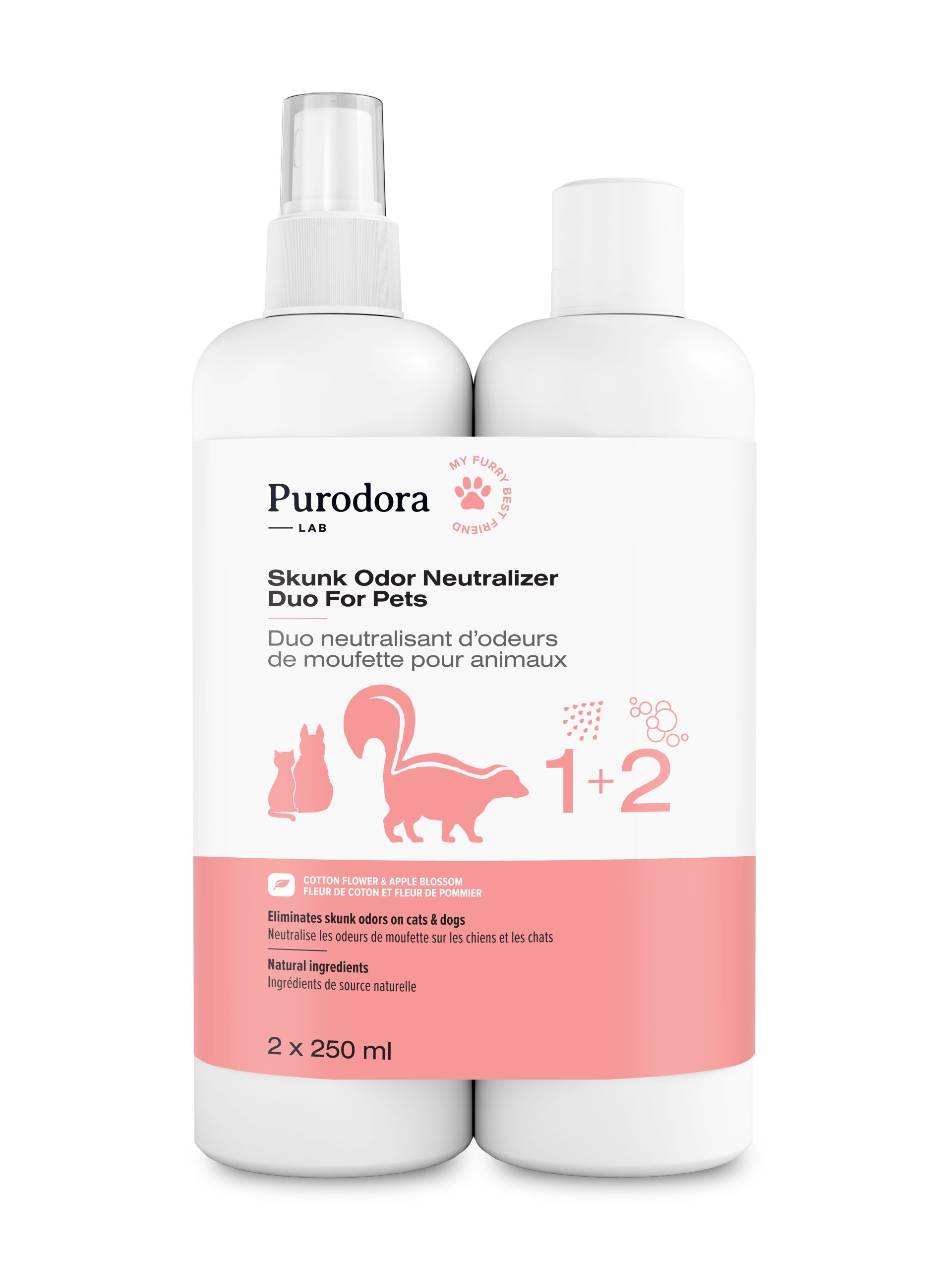 PURODORA - Duo neutralisant d'odeurs de moufette pour animaux