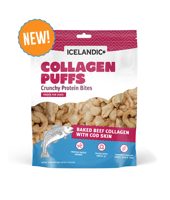 ICELANDIC+ – Gâteries puffs au collagène de boeuf et morue pour chien