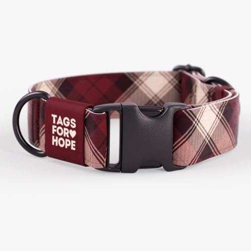 TAGS FOR HOPE - Collier Bordeau Plaid pour chien