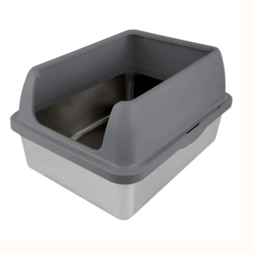 ALL FOR PAWS - Bac à litière en acier inoxydable avec côtés pour chat