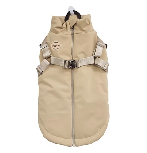 DOGGIE-Q - Manteau doublé et harnais beige pour chien